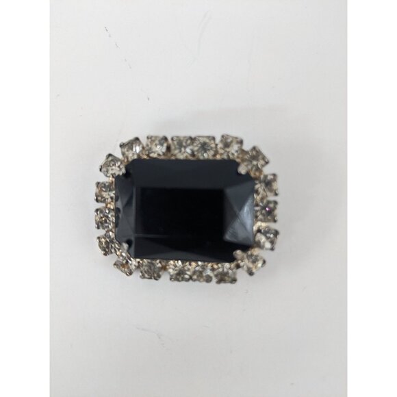 Rhinestone Brooch with Black Stone Centre Accent - Picture 4 of 10